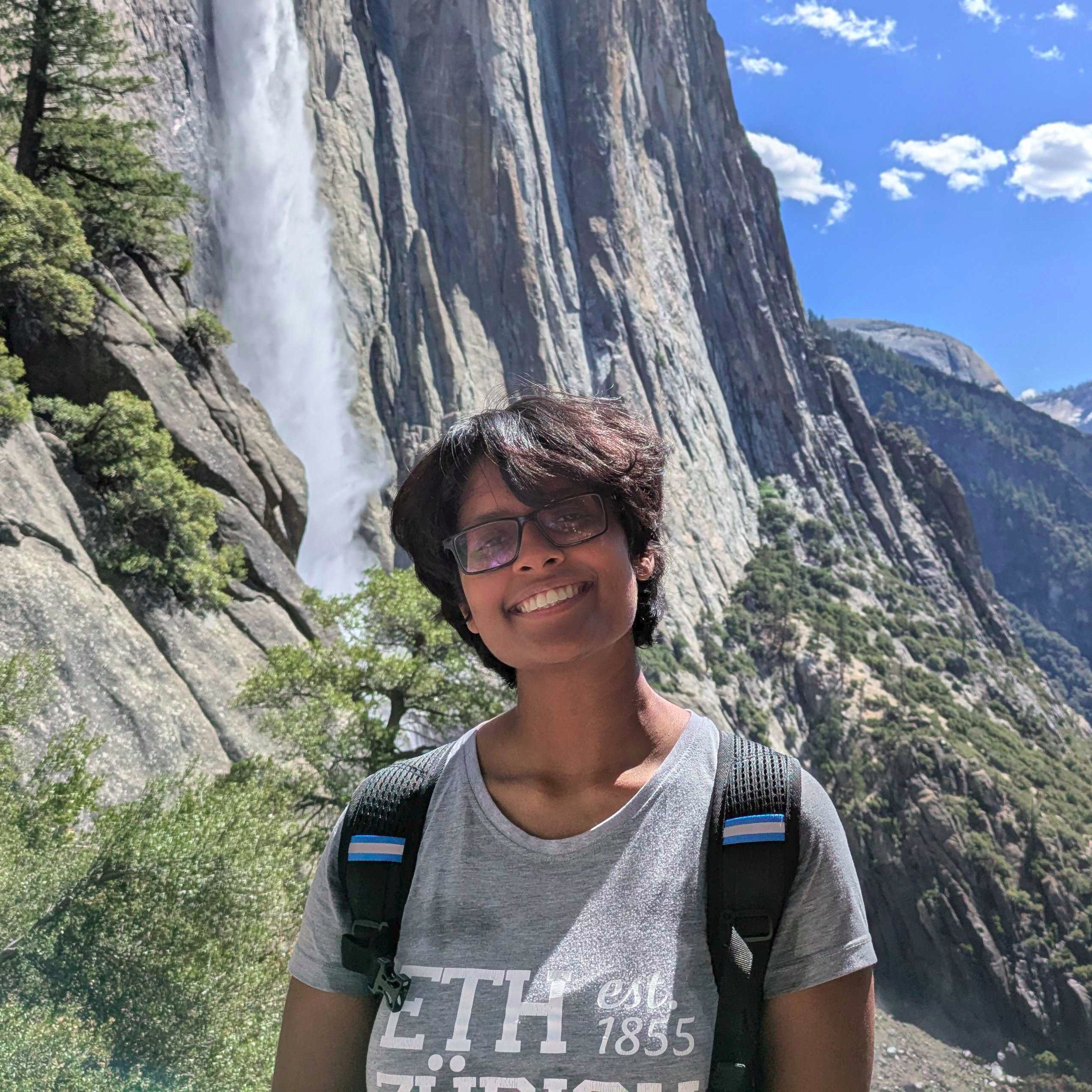 Harshda Saxena in front of a mountain